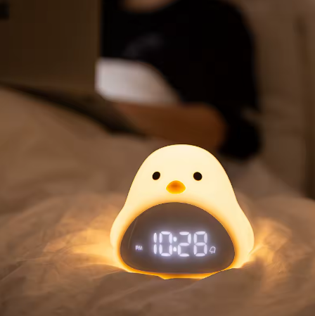 Bird Night Light Alarm Clock - Cute Silicone LED Bedside Lamp for Kids