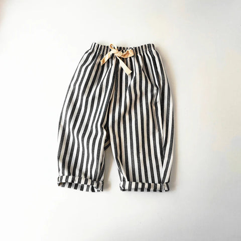 Children's Vintage Linen Cotton Stripe Pants – Casual & Stylish for Kids