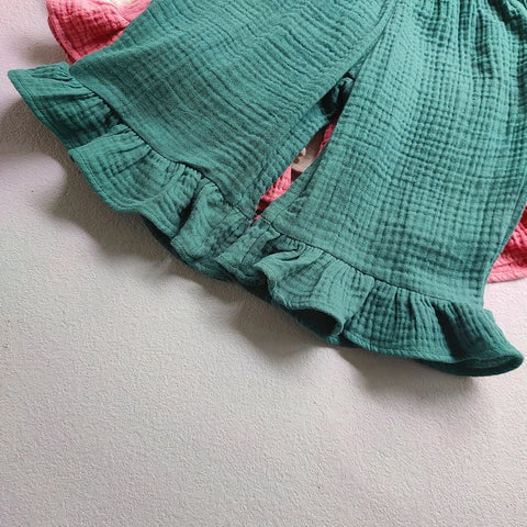 Girls' Cotton Ruffled Flared Pants – Stylish Summer Casual Pants