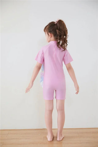 Cute Cartoon Short Sleeve Swimsuit with Cap