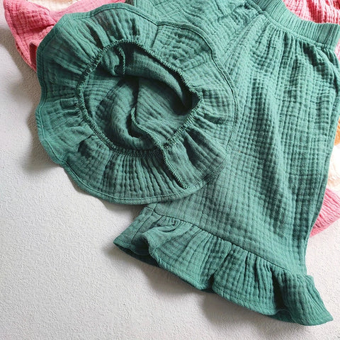 Girls' Cotton Ruffled Flared Pants – Stylish Summer Casual Pants