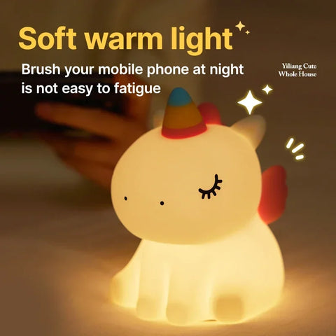 Cartoon Unicorn Night Lamp – Soft Silicone LED Night Light for Kids' Room