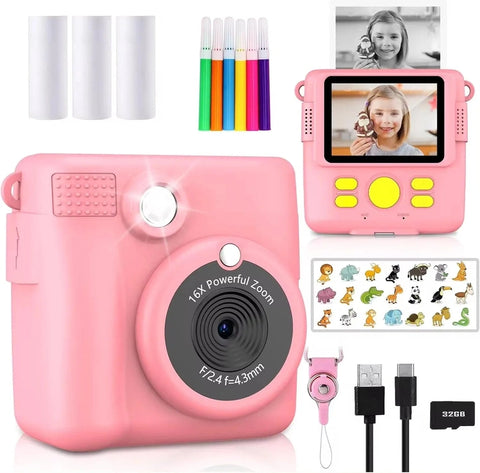 Unisex Toy Camera for Kids – Instant Photo Printer with 32GB Memory Card