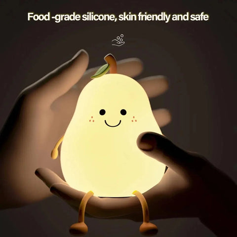 LED Cute Pear Night Light - Dimmable & USB Rechargeable Nursery Lamp