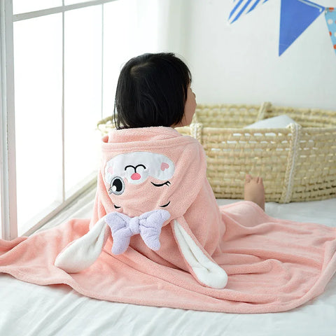 Kids Hooded Bath Towel - Coral Fleece Children Cartoon Cloak Bathrobe