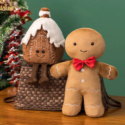 Christmas Gingerbread Plush Pillow – Festive Stuffed Cookie & Cabin Plushie