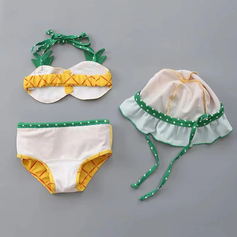 Girls 3-Piece Swimwear Set – Cute Strawberry & Pineapple Bikini