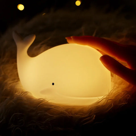 Soft Silicone Cartoon Whale Night Light – USB Rechargeable Kids Bedroom Sleep Lamp