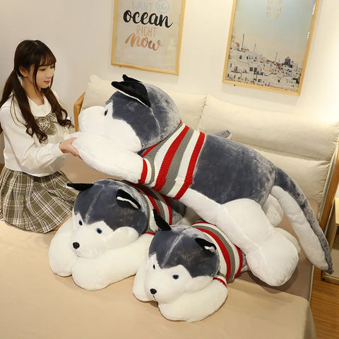 Giant Husky Plush Toy - Soft Stuffed Dog Cushion