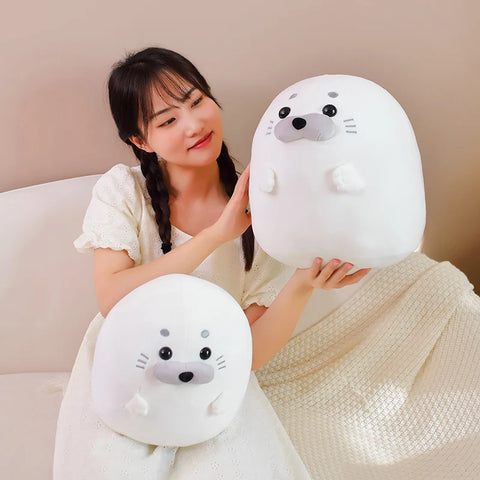 Cute Seal Plush Stuffed Animal – Kawaii Round Pillow Cushion Soft Toy