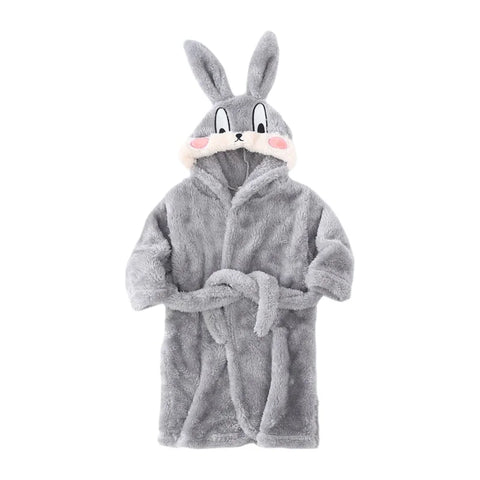Kids Hooded Bathrobe – Cartoon Rabbit Flannel Robe for Boys & Girls