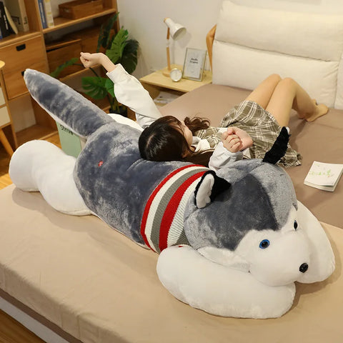 Giant Husky Plush Toy - Soft Stuffed Dog Cushion