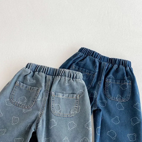 Children’s Spring Jeans – Soft Denim Bear Printed Harem Pants for Kids