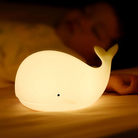 Soft Silicone Cartoon Whale Night Light – USB Rechargeable Kids Bedroom Sleep Lamp