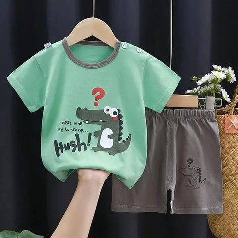 Dinosaur Printed Boys T-shirt + Shorts Casual Suit – Summer Tracksuits for Kids