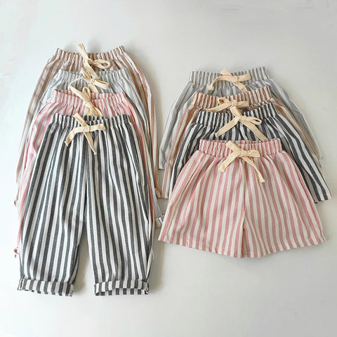 Children's Vintage Linen Cotton Stripe Pants – Casual & Stylish for Kids