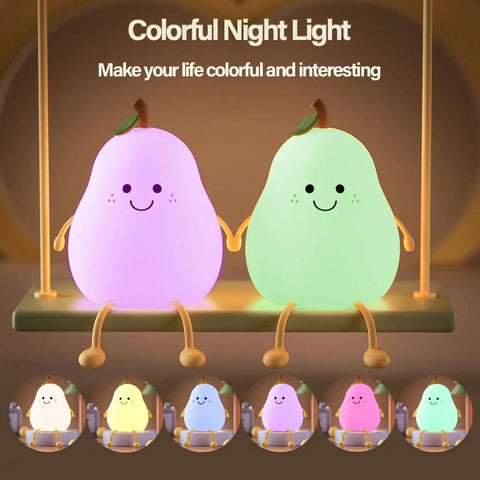 LED Cute Pear Night Light - Dimmable & USB Rechargeable Nursery Lamp
