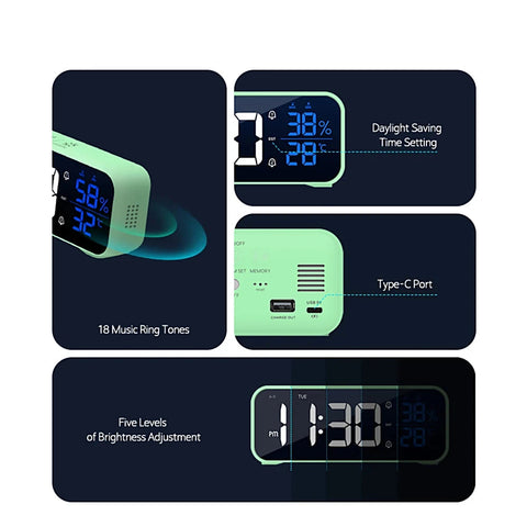 LED Digital Alarm Clock - With Voice Control & Temperature Display
