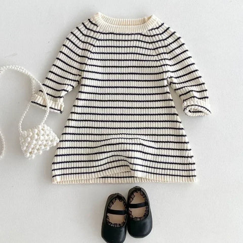 Princess Knitted Sweater Dress – Girls Striped A-Line Party Dress