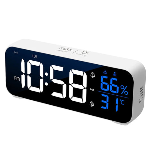 LED Digital Alarm Clock - With Voice Control & Temperature Display