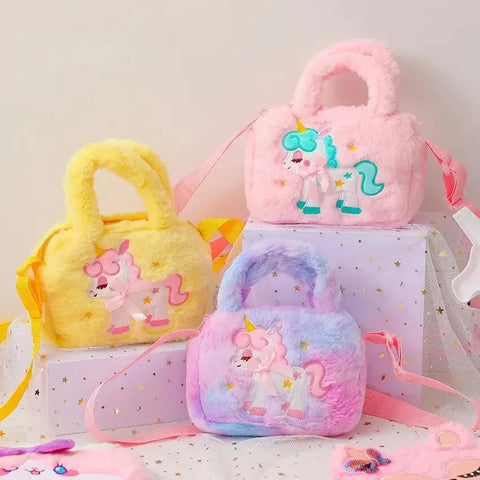Kids Embroidery Unicorn Plush Crossbody Purse