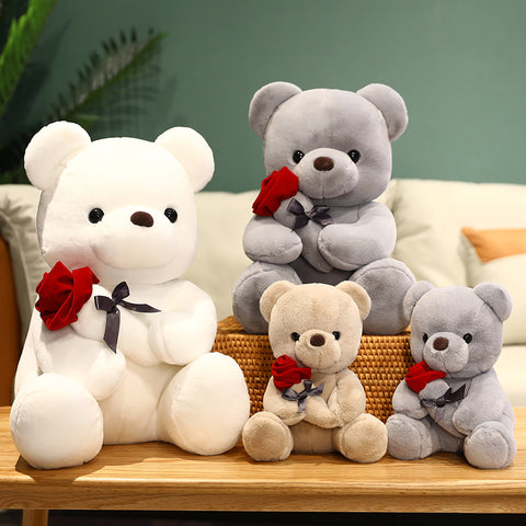 Cute Teddy Bear with Roses Plush Toy – Romantic Stuffed Doll