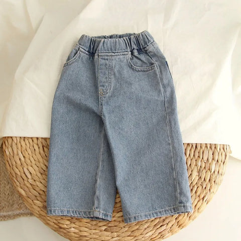 Spring Children's Loose Fit Denim Jeans - Kids Wide Leg Casual Pants