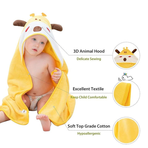Fox and Giraffe Baby Bath Towel - Soft Cotton Hooded Towel