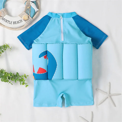 Boys Float Swimsuit - Short-Sleeved One-Piece Swimwear