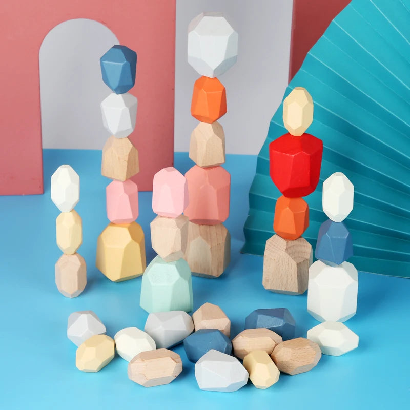Wooden Rainbow-Stone Building Blocks for Creative Play Teeny Pandas