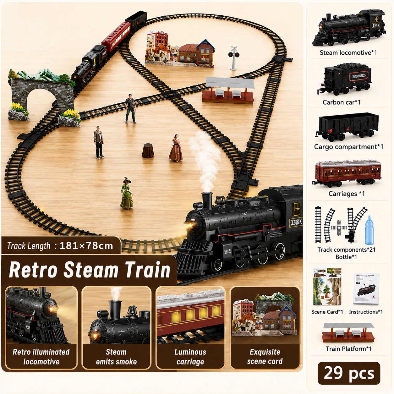 Classic Electric Train Set for Kids with Realistic Sounds, Steam, and Lights - train set product photo