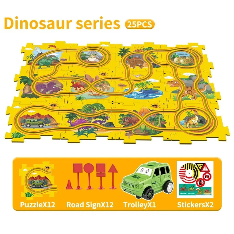 RaceTrack Puzzle Set – Space, Land, Dinosaur, and Ocean Themes Teeny Pandas