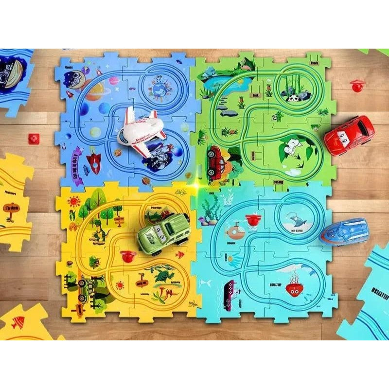 RaceTrack Puzzle Set – Space, Land, Dinosaur, and Ocean Themes Teeny Pandas