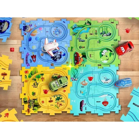 RaceTrack Puzzle Set – Space, Land, Dinosaur, and Ocean Themes Teeny Pandas