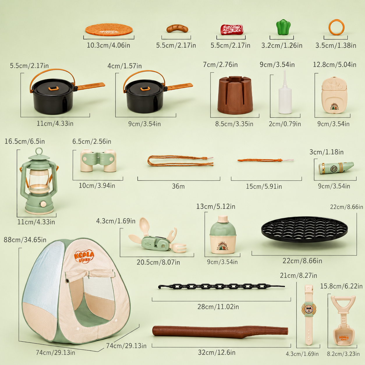 Kids camping play set with pretend campfire cooking gear and explorer accessories