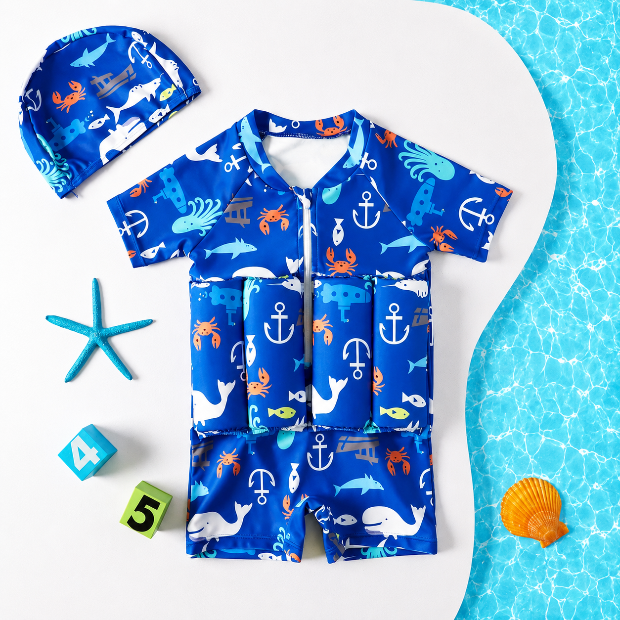 Kids Floating Swimsuit - pool day lifestyle photo