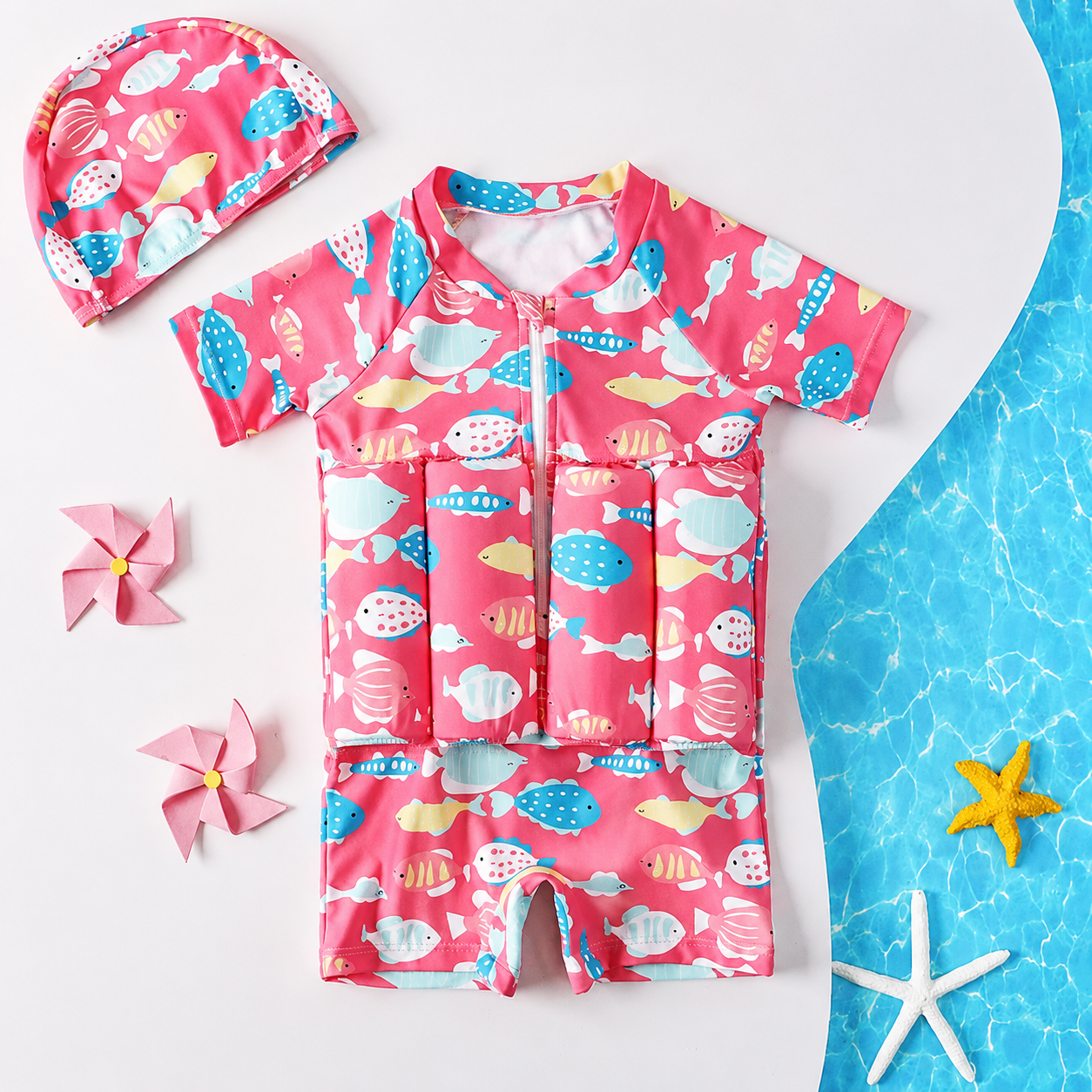 Kids Floating Swimsuit - pool day lifestyle photo