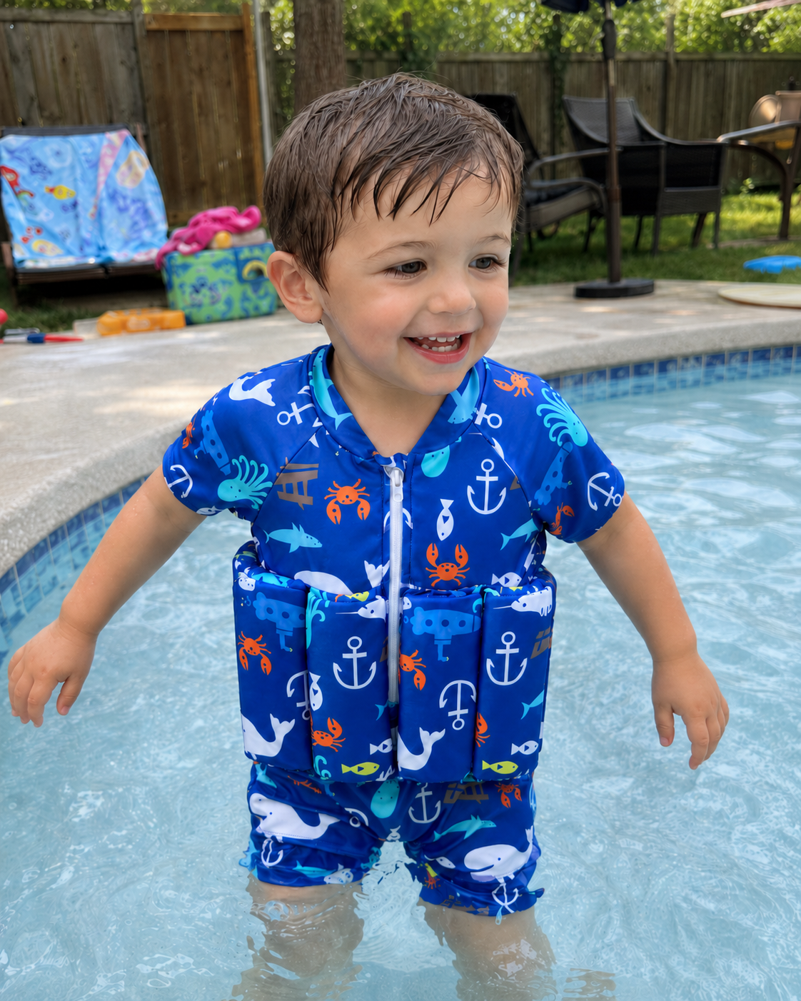 Kids Floating Swimsuit - pool day lifestyle photo