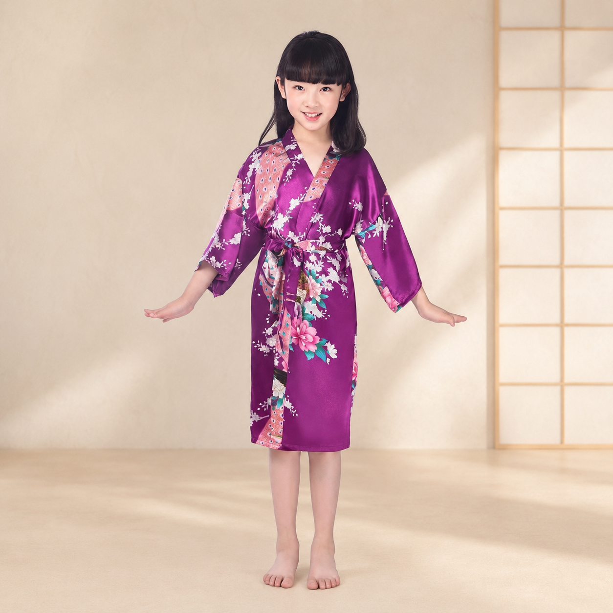 Kids Satin Floral Kimono Robe - satin kimono robe product photo