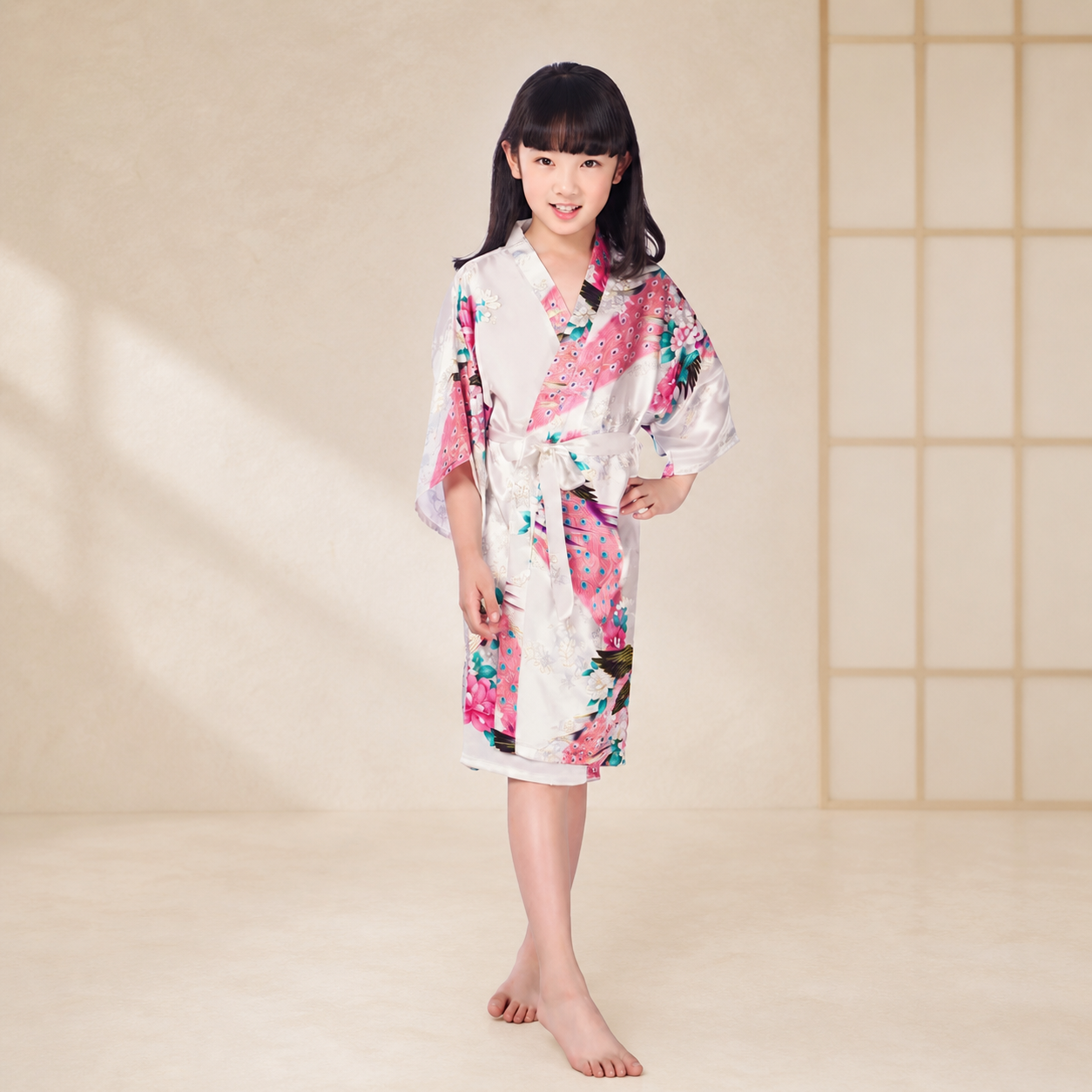 Kids Satin Floral Kimono Robe - satin kimono robe product photo
