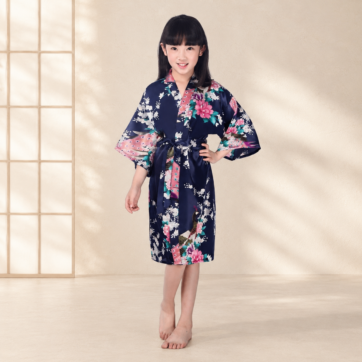 Kids Satin Floral Kimono Robe - product detail view 7