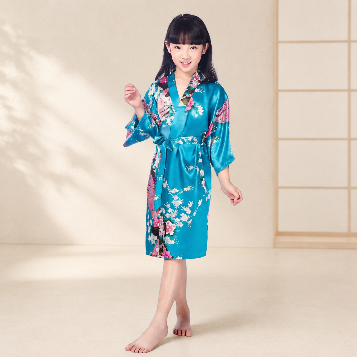 Kids Satin Floral Kimono Robe - product detail view 8