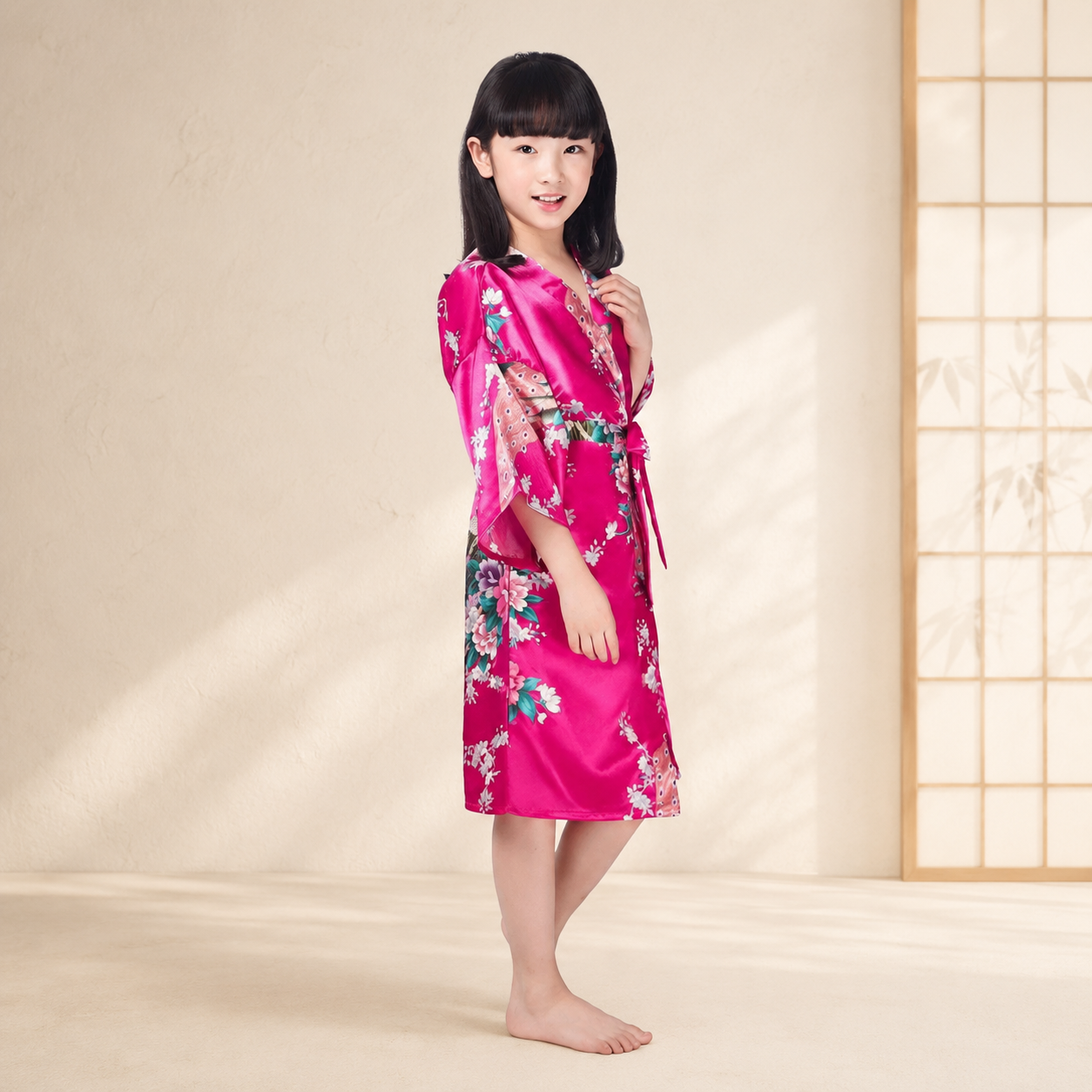 Kids Satin Floral Kimono Robe - product detail view 9