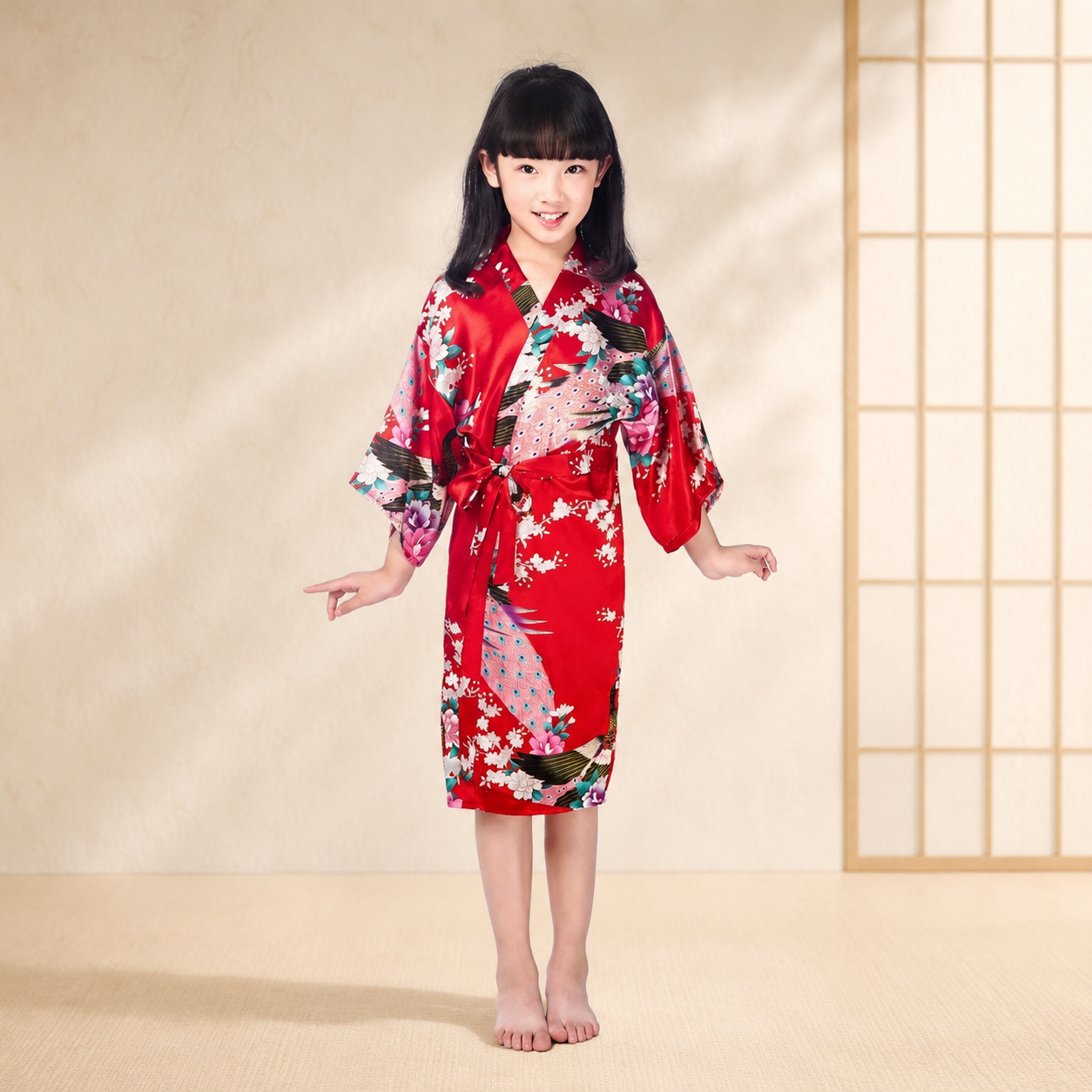 Kids Satin Floral Kimono Robe - product detail view 10
