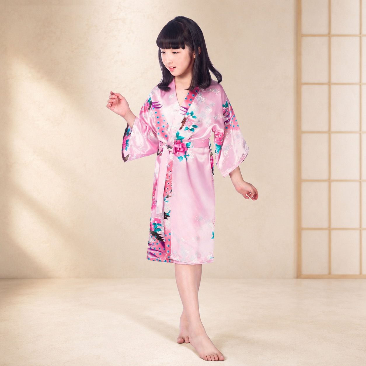 Kids Satin Floral Kimono Robe - product detail view 11