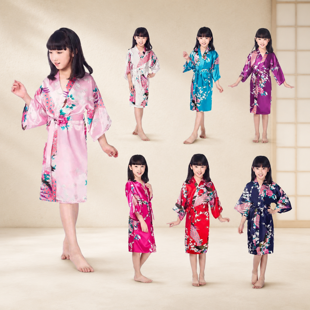 Kids Satin Floral Kimono Robe - satin kimono robe product photo