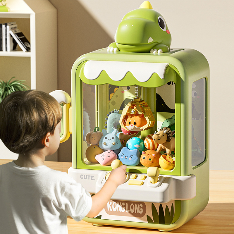 Mini Green Dino Claw Machine for Kids- Adjustable Arcade Game with Music & Prizes Teeny Pandas
